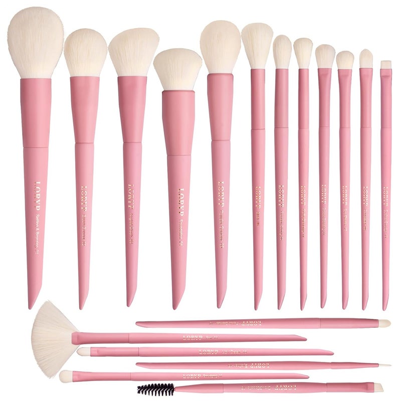 LORYP Makeup Brushes Set Labeled 18 Piece Face and Eye Brush Set Ultra soft hair Foundation, Concealer, Blush, Contour, Blending, Eyeshadow Pink Brush kit - Image 1